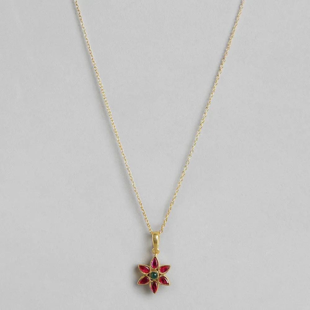 92.5 Silver Red Kundan Flower Necklace