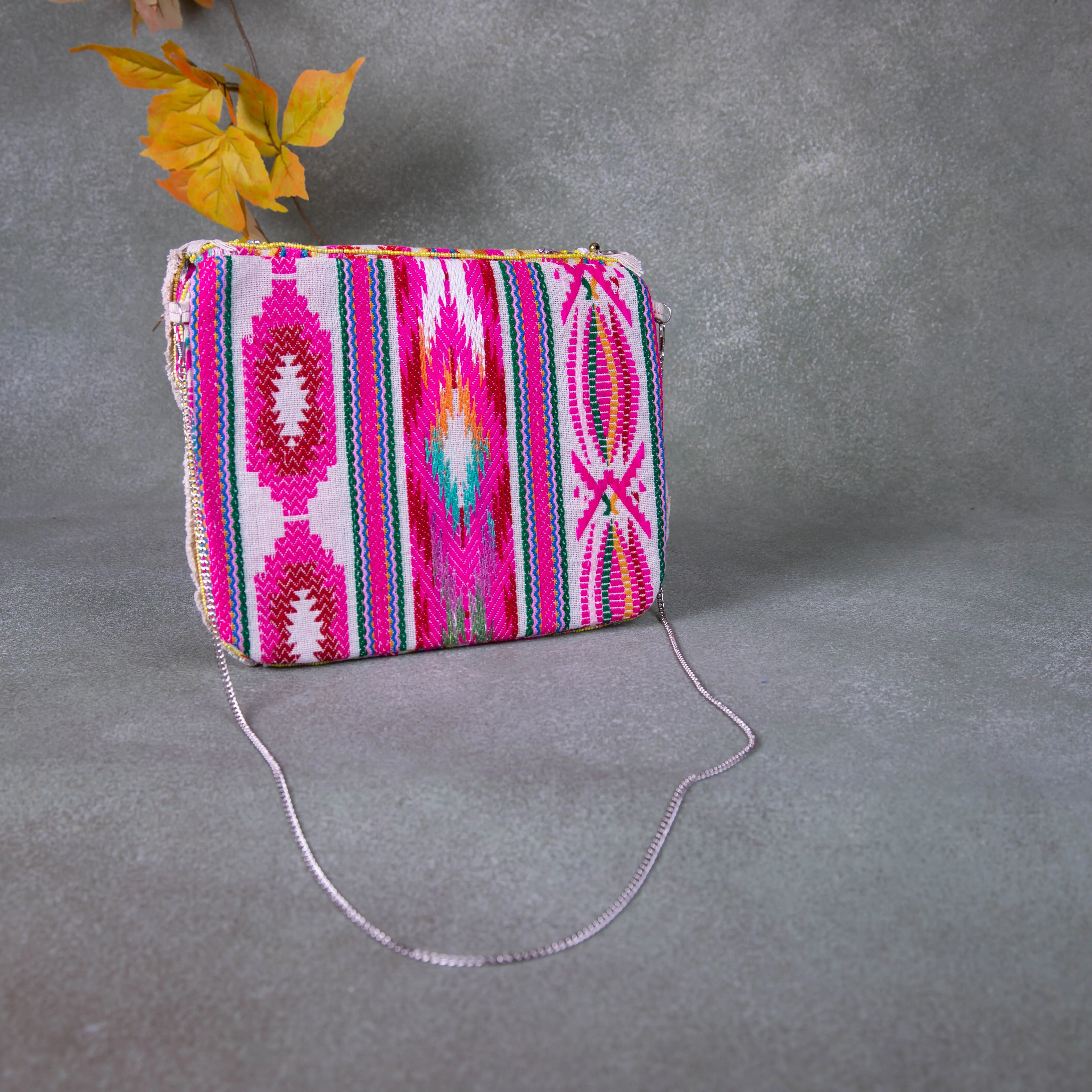 Boho beaded bags - Pink Colour Prints (Big )