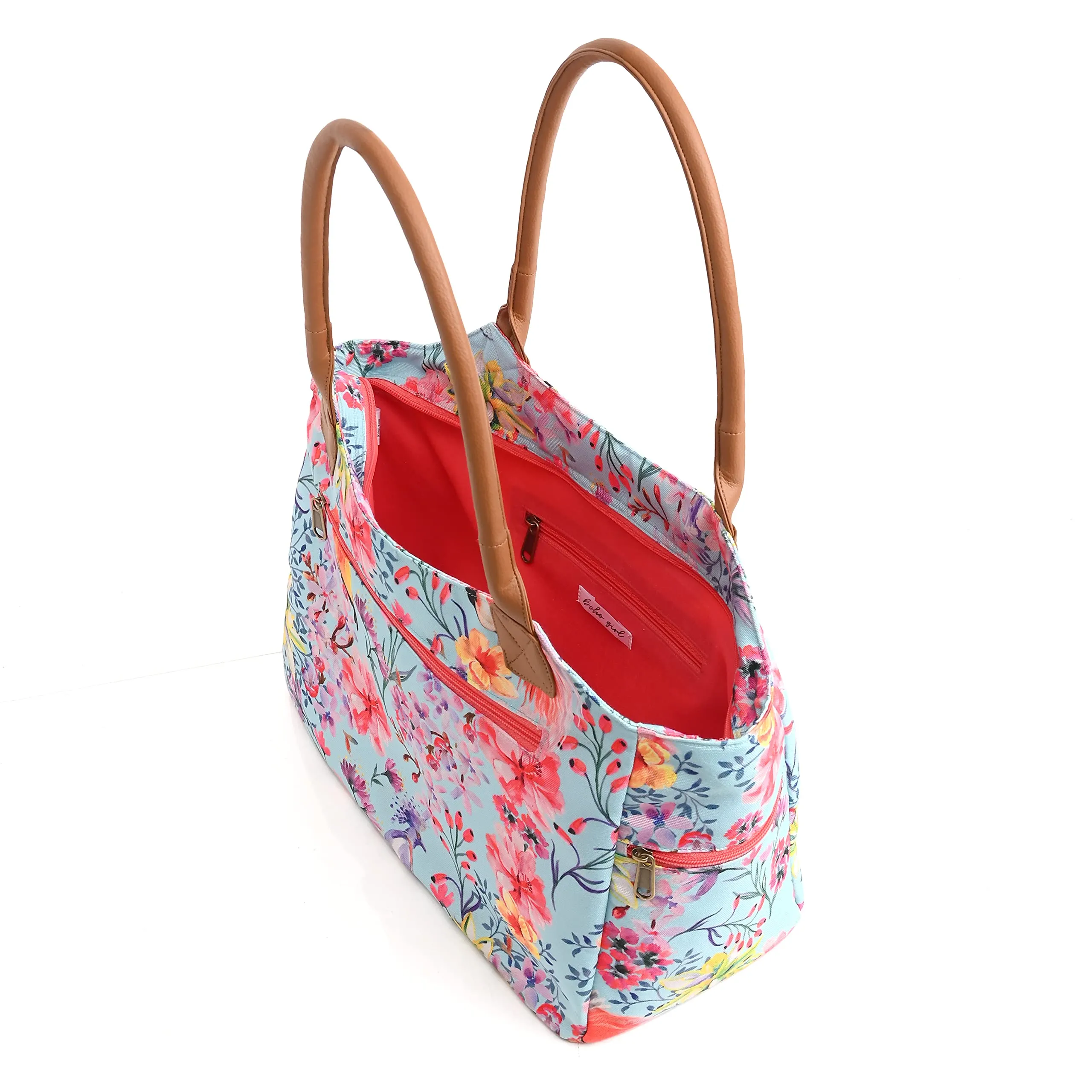 Boho Girl Summer Floral Printed Women Handbag | Top Handle Bag | Spacious Handbag For Women | Multiple Compartment | Ladies Handbag With Shoulder Straps | Ladies Purse Handbag (Multicolor)