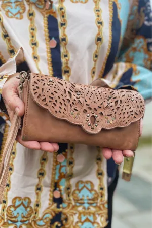 Boho Studded Wristlet Leather Purse By Art N'Vintage