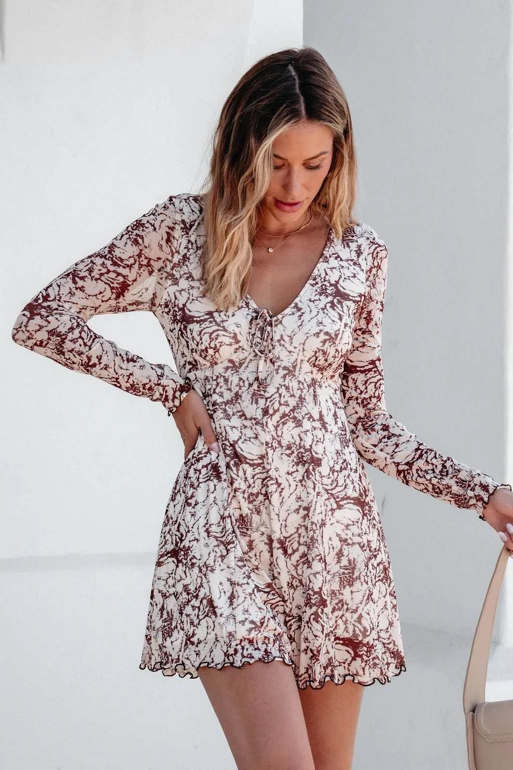 Brown Floral Print Romper Dress - DOORBUSTER