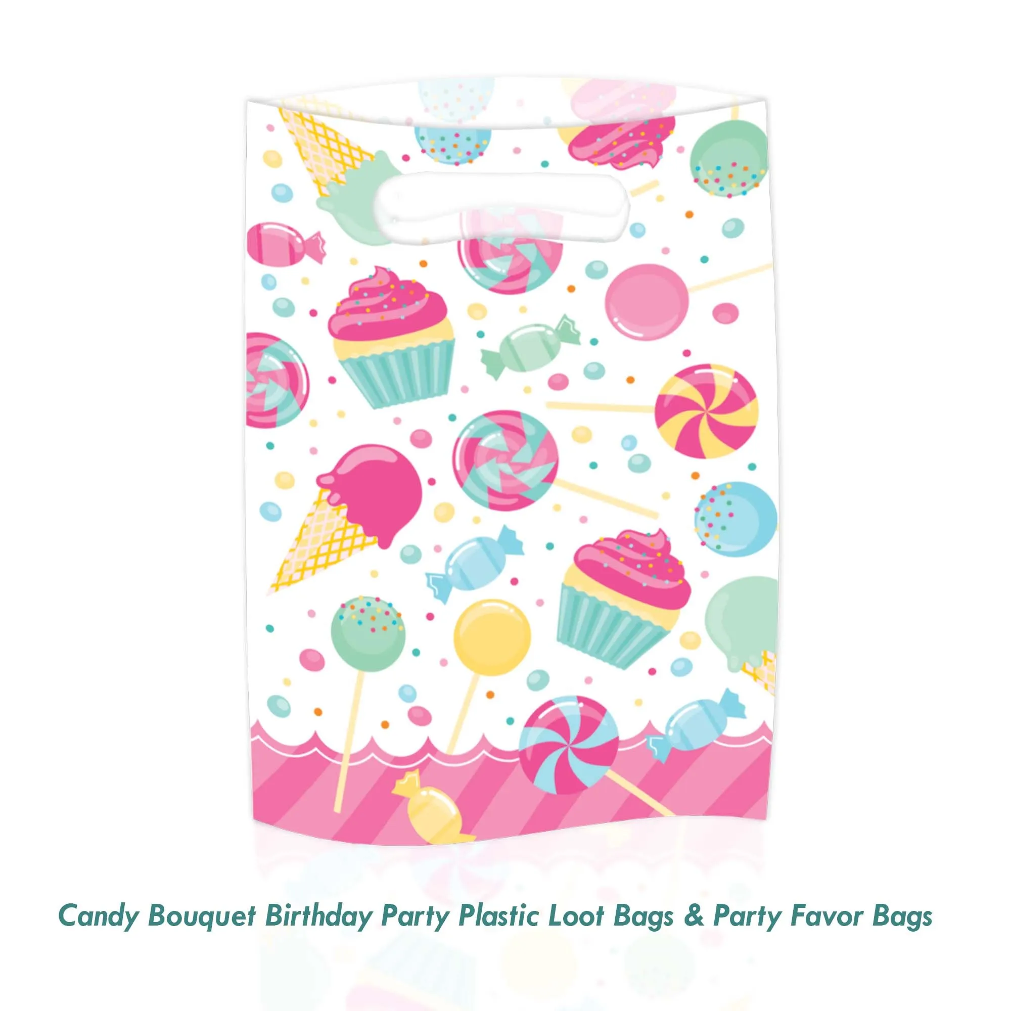 Candy Bouquet Birthday Party Plastic Loot Bags & Party Favor Bags, 9 Inch Size, 16 Count