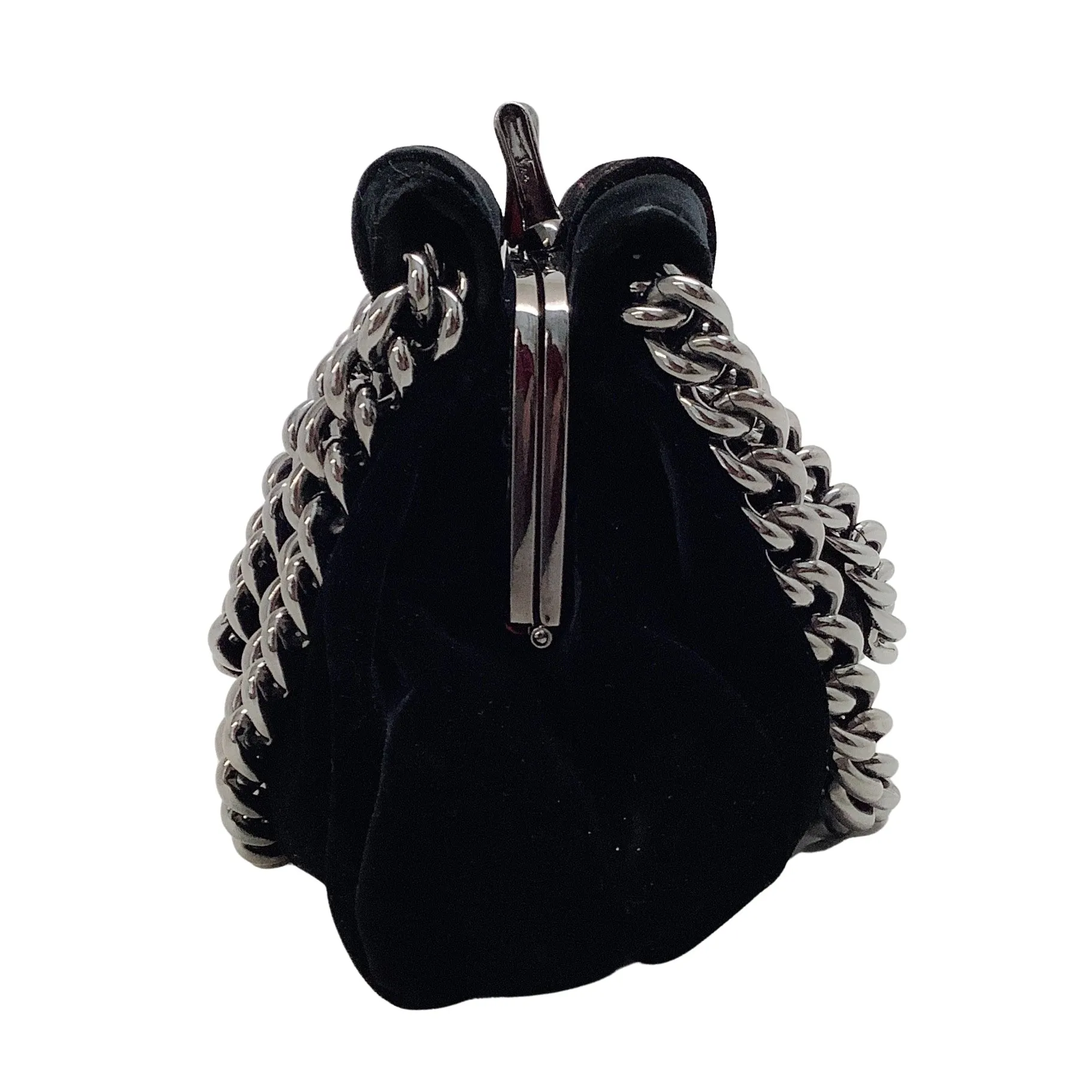 Christian Louboutin Black Velvet Satchel with Silver Chain Handles