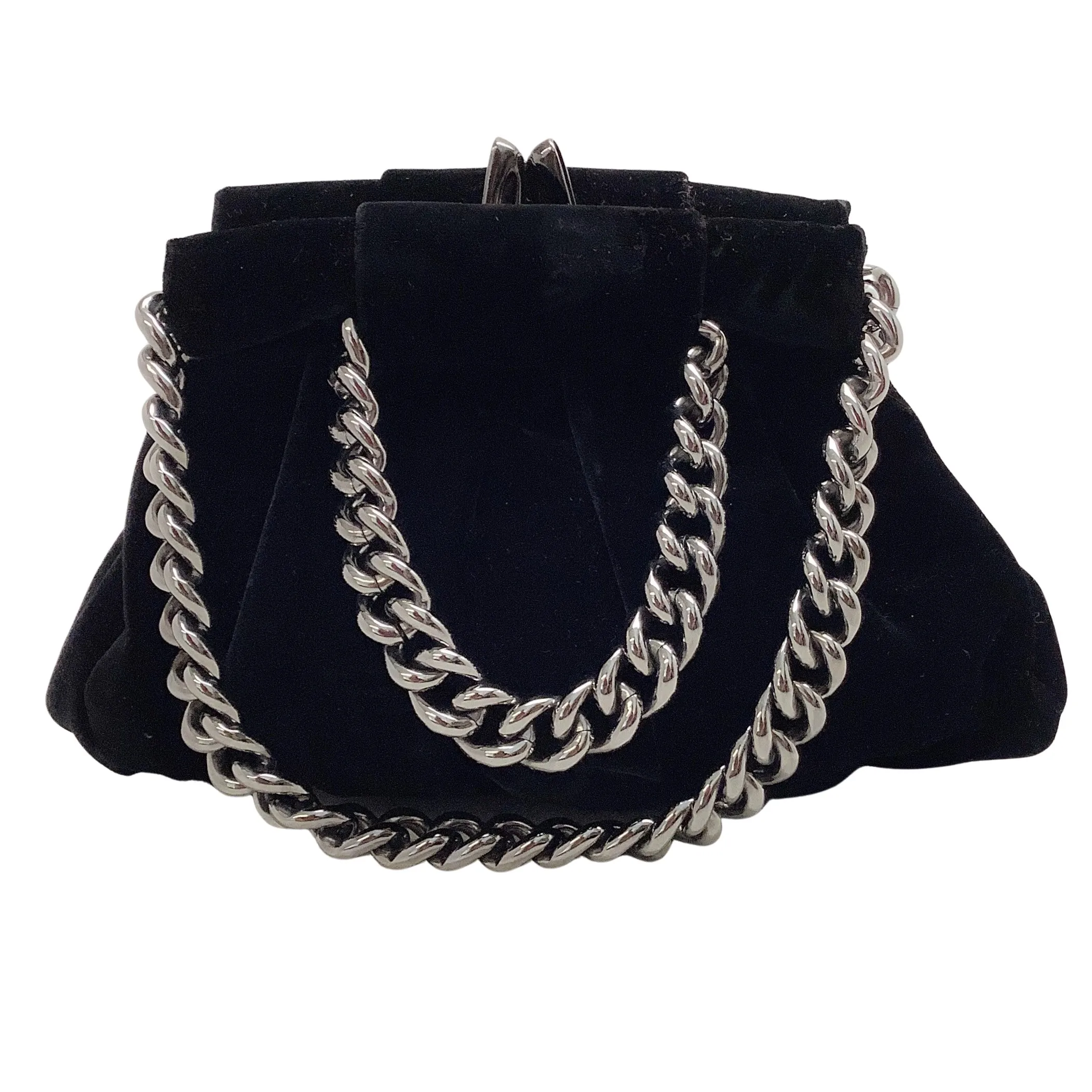 Christian Louboutin Black Velvet Satchel with Silver Chain Handles