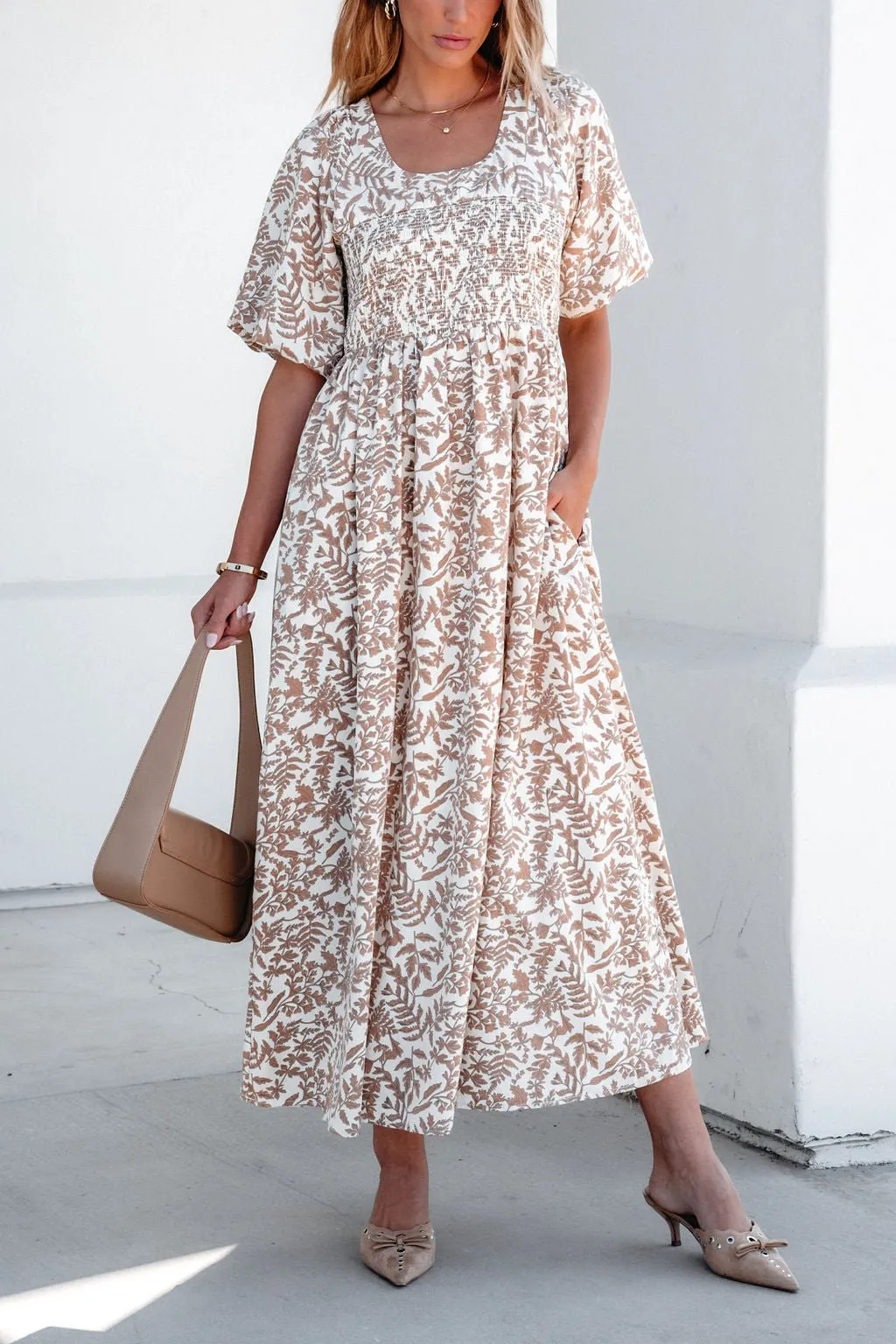 Cream Print Smocked Maxi Dress - FINAL SALE