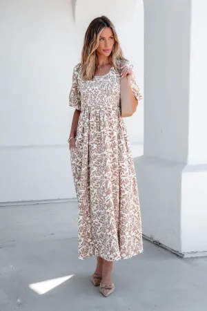 Cream Print Smocked Maxi Dress - FINAL SALE