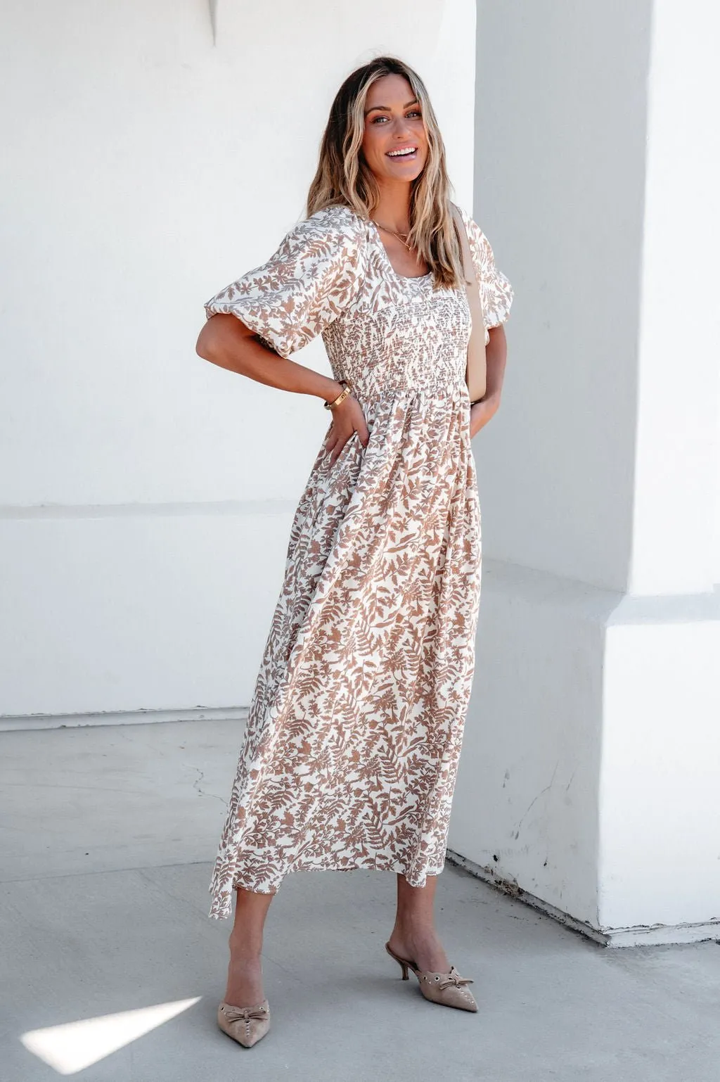 Cream Print Smocked Maxi Dress - FINAL SALE