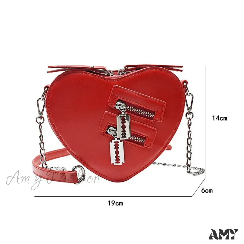 Crossbody Bag Zipper Shoulder Blade Summer Handbag Casual Chain Heart Gothic