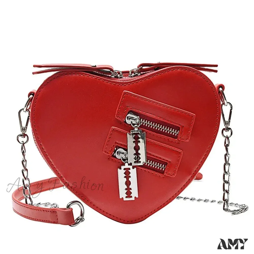 Crossbody Bag Zipper Shoulder Blade Summer Handbag Casual Chain Heart Gothic