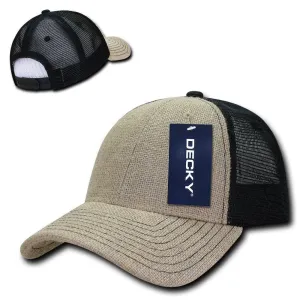 Decky Jute Crown Curved Bill Baseball 6 Panel Trucker Caps Hats Unisex