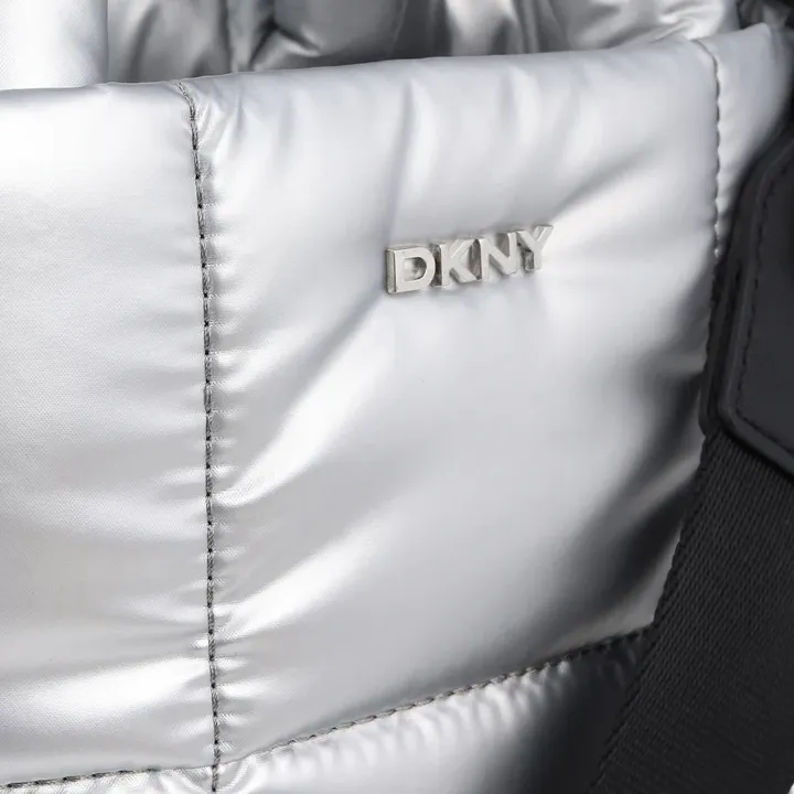 DKNY Giania Small Tote Bag with Detachable Strap for Crossbody Wear in Vibrant Silver/ Black Color