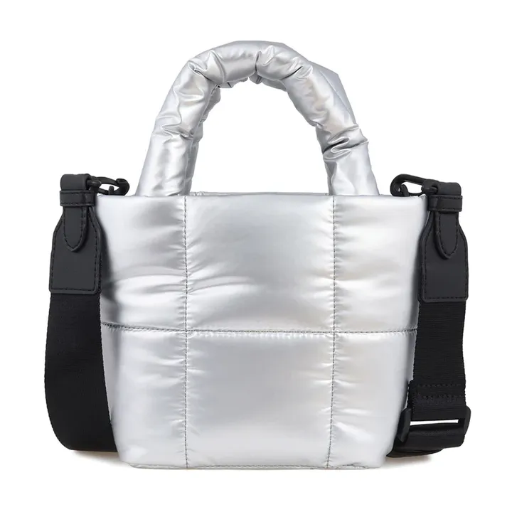 DKNY Giania Small Tote Bag with Detachable Strap for Crossbody Wear in Vibrant Silver/ Black Color