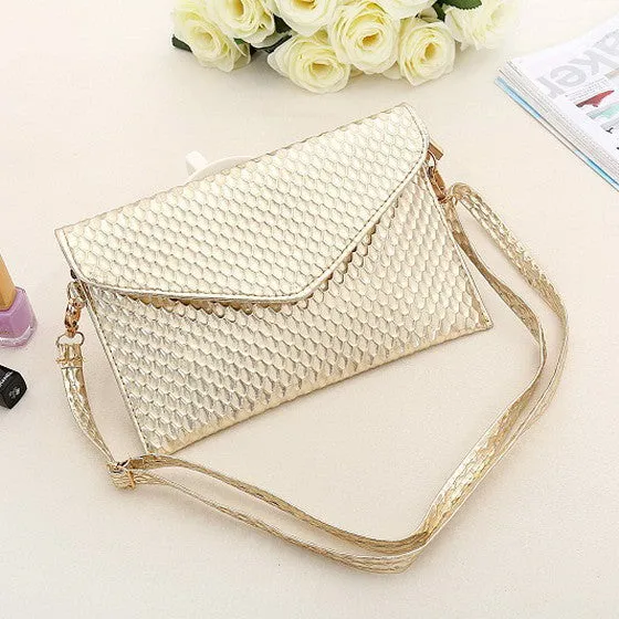 Envelope Day Clutch Women Leather Evening Tote Bags Handbag Change Purses Wallet Ladies Crossbody Messenger Shoulder Bag Golden