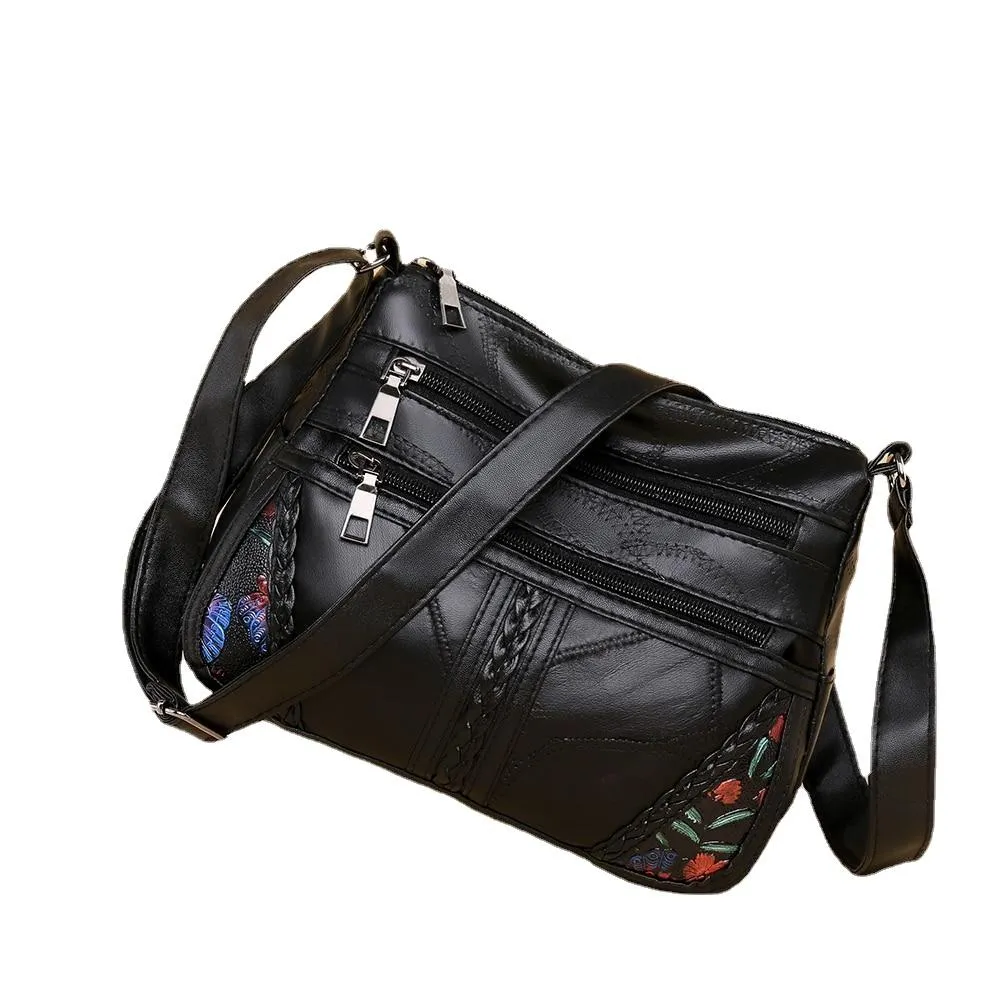 Fashionable Female Soft Leather Shoulder Bag With Floral Print