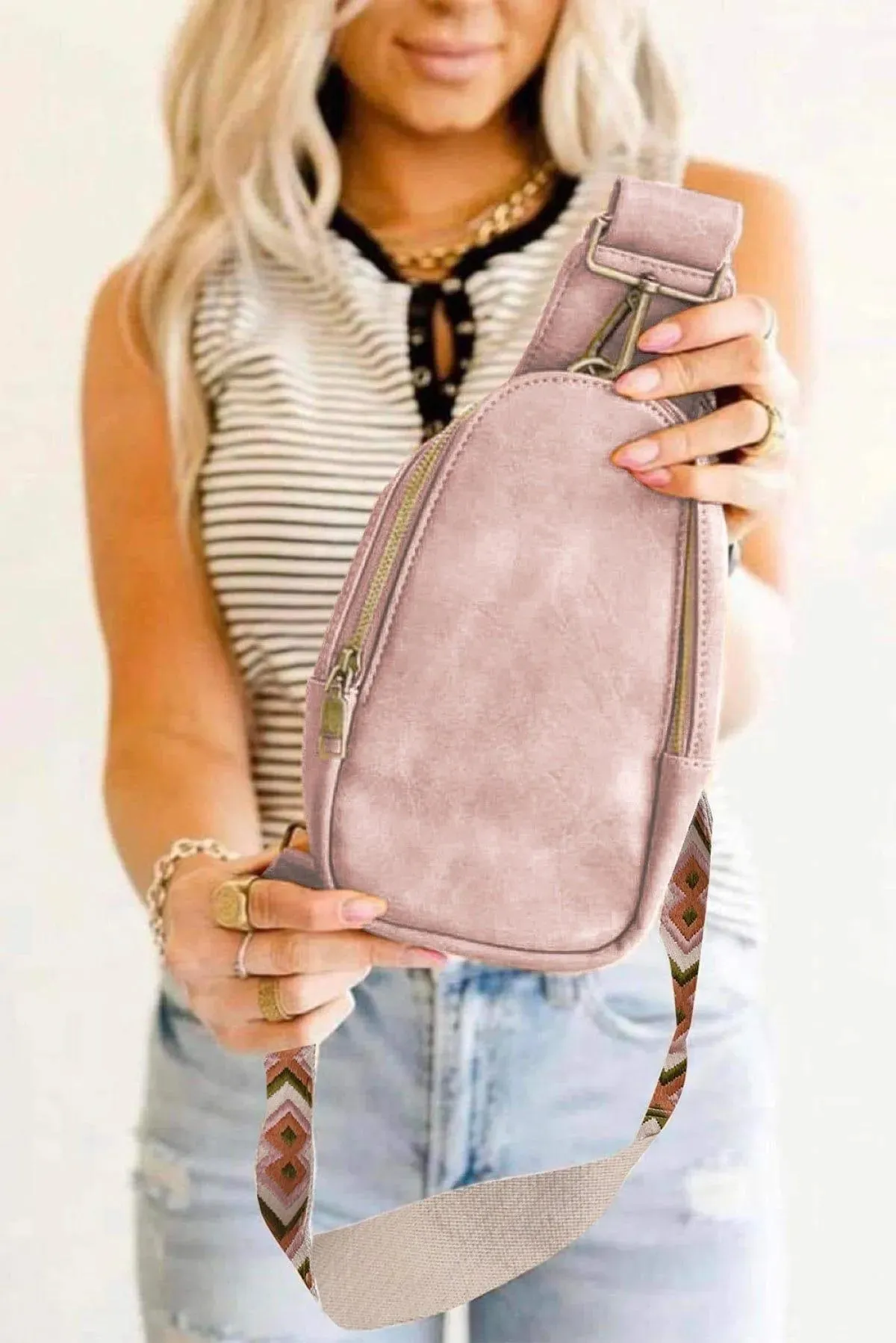 Faux Leather Zipped Crossbody Chest Bag