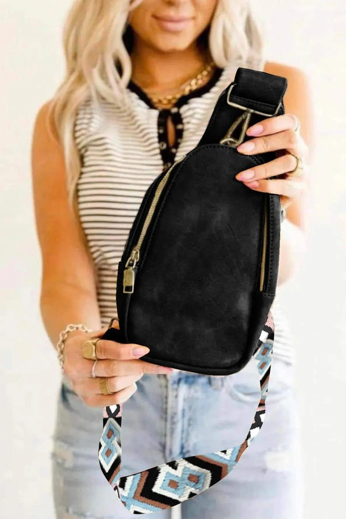 Faux Leather Zipped Crossbody Chest Bag