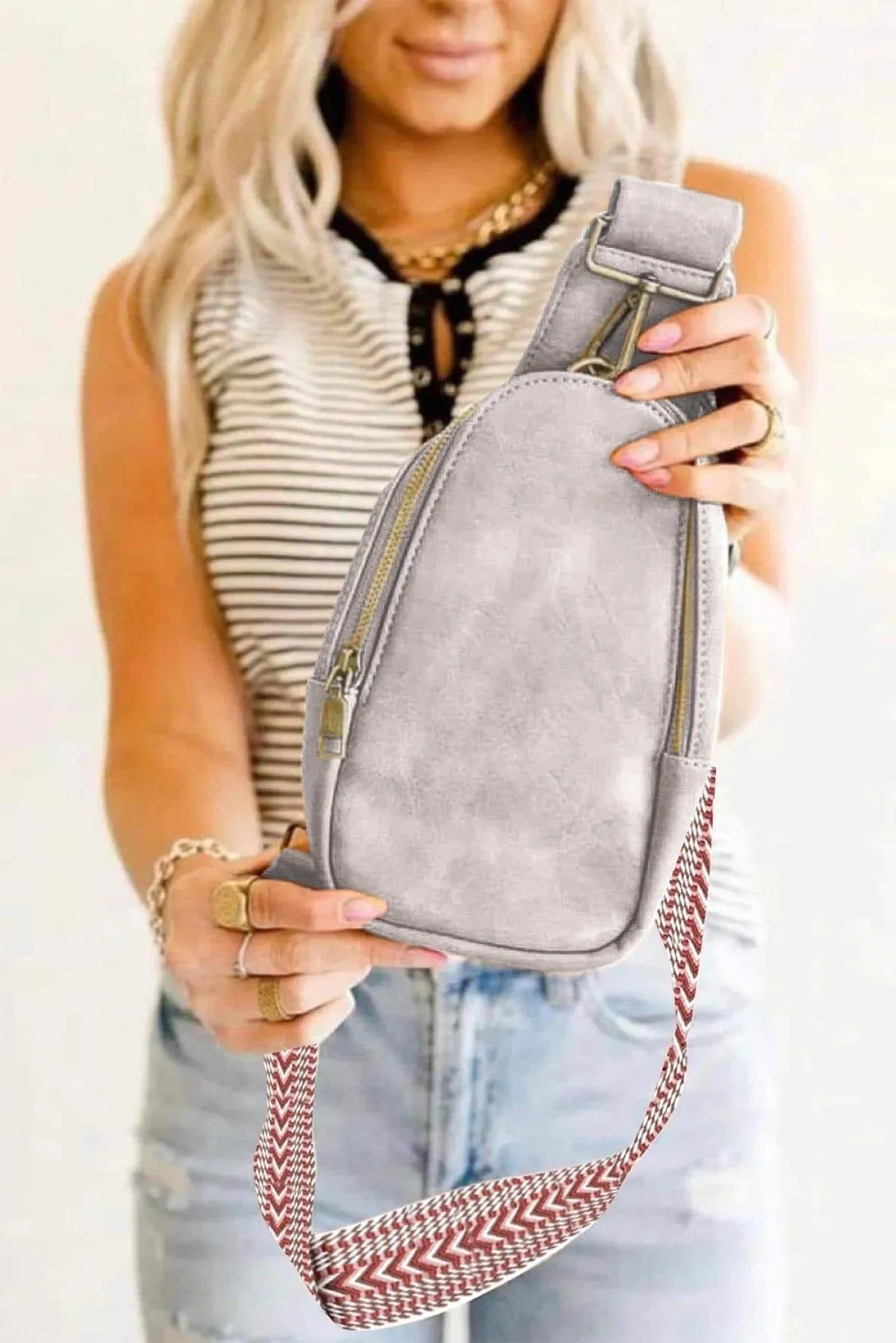 Faux Leather Zipped Crossbody Chest Bag