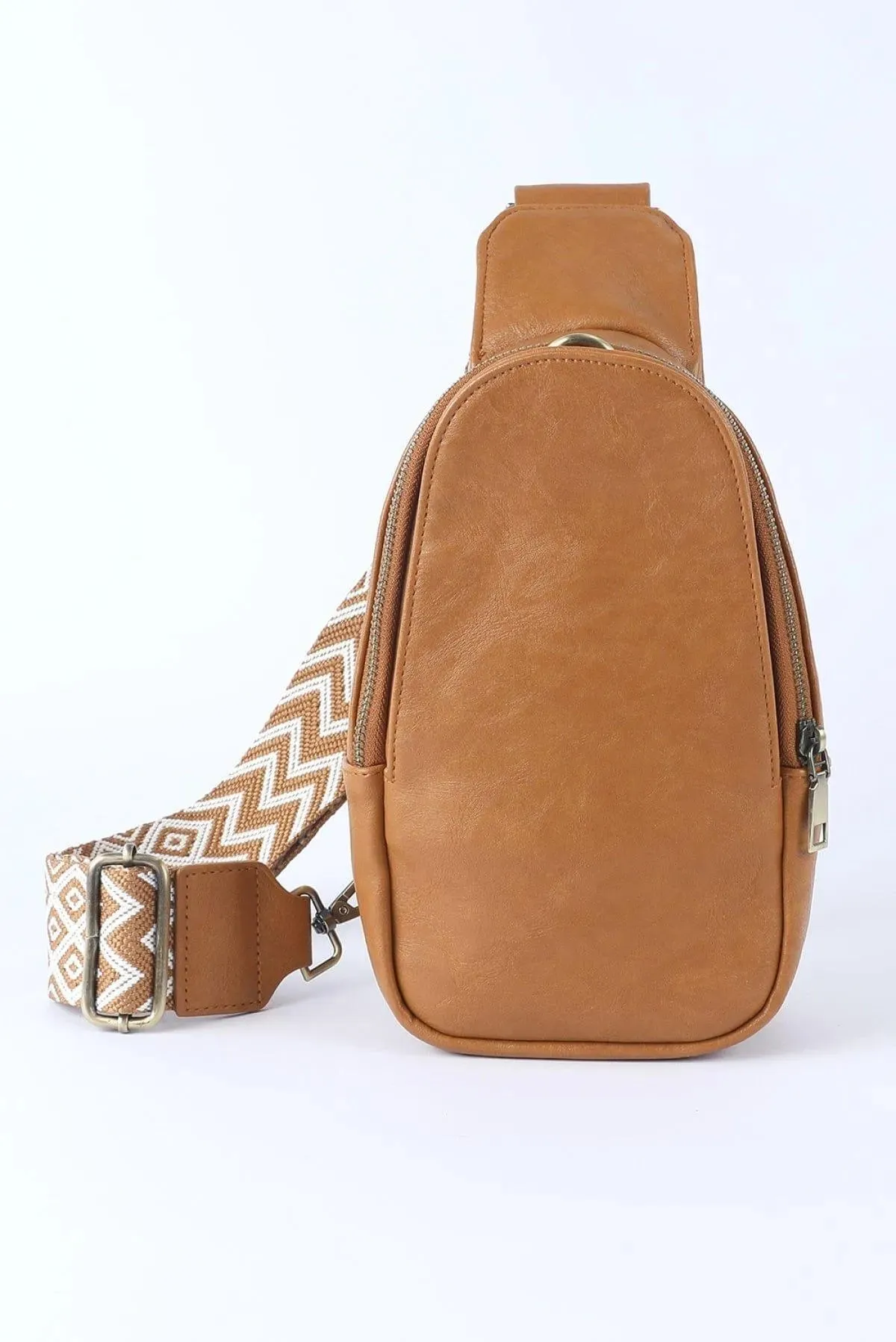 Faux Leather Zipped Crossbody Chest Bag