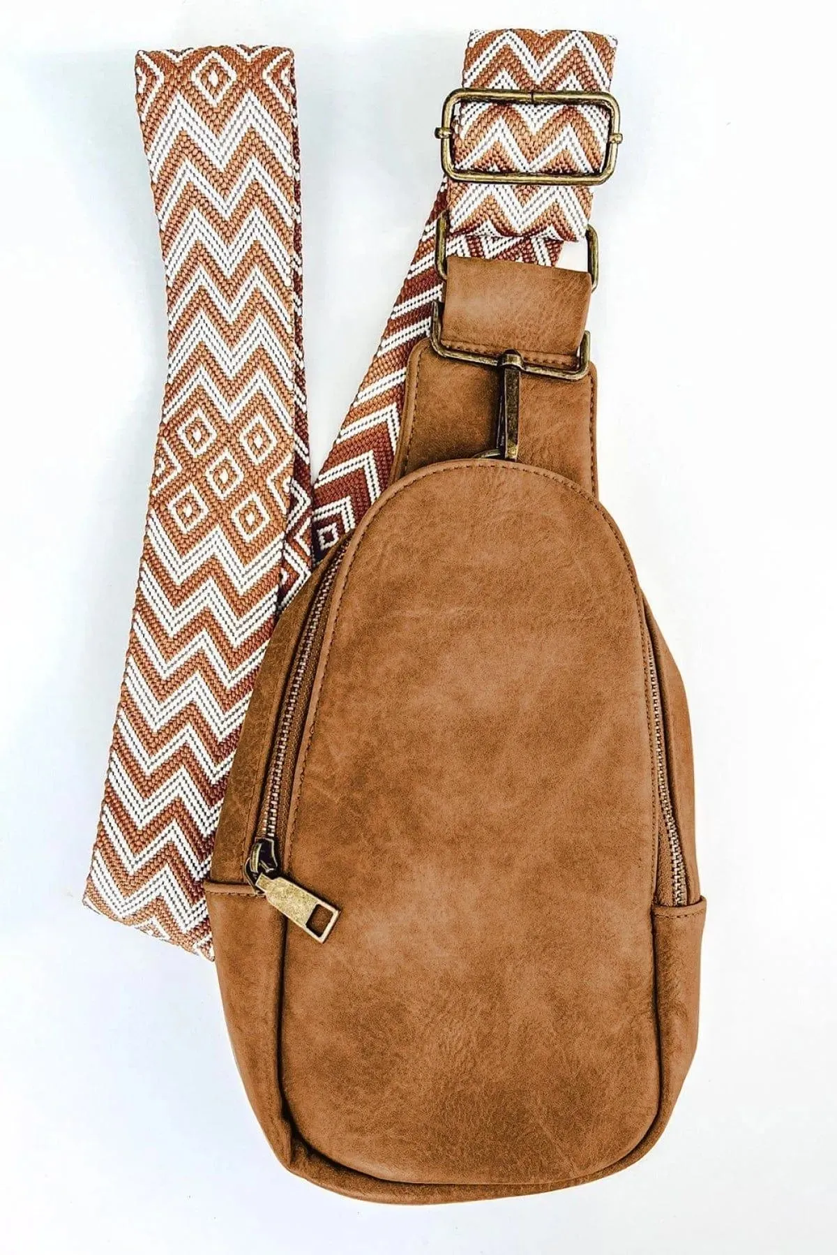 Faux Leather Zipped Crossbody Chest Bag