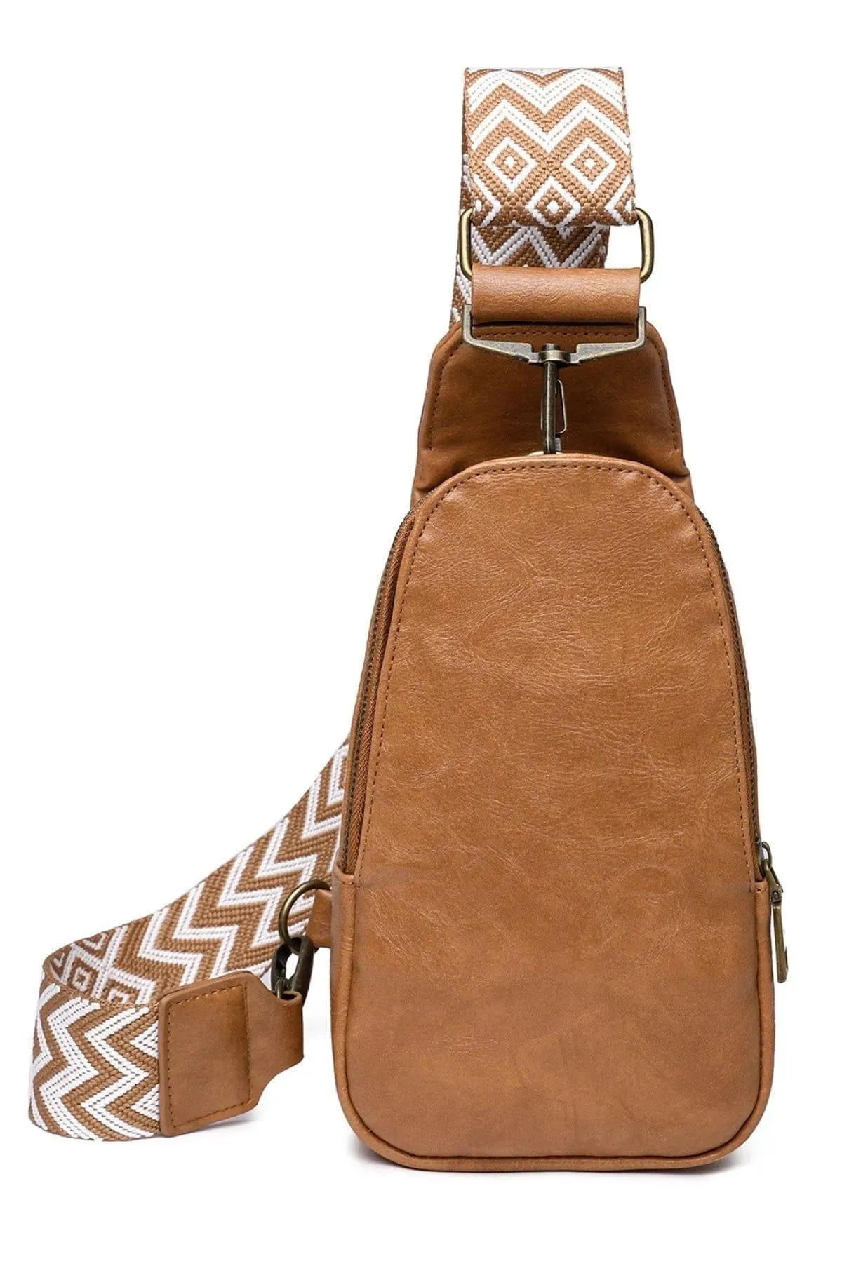 Faux Leather Zipped Crossbody Chest Bag