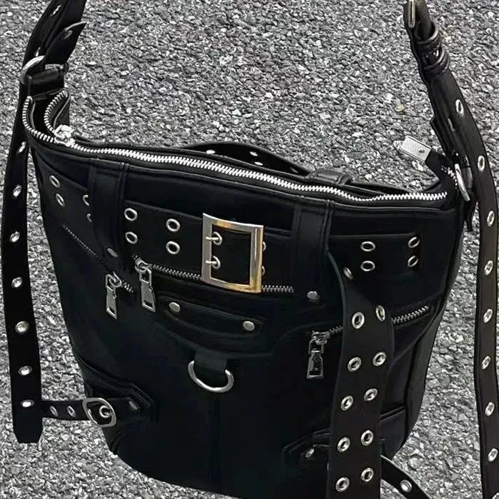 Gothic Cool Messenger Volume Dark Rivets Harajuku Metal Chic Big Motobiker Bag