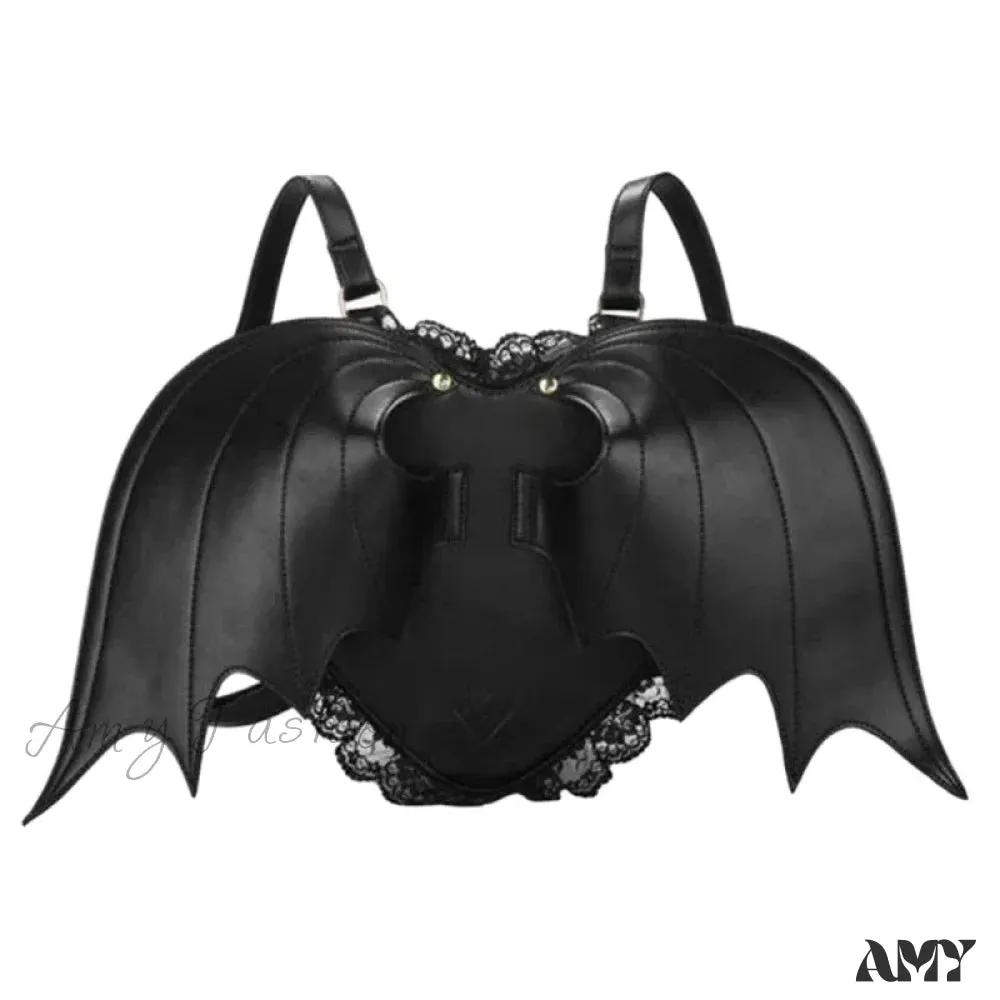 Gothic Lace Bag Dating Backpack Trendy Bat Shopping Daypack PU Wing