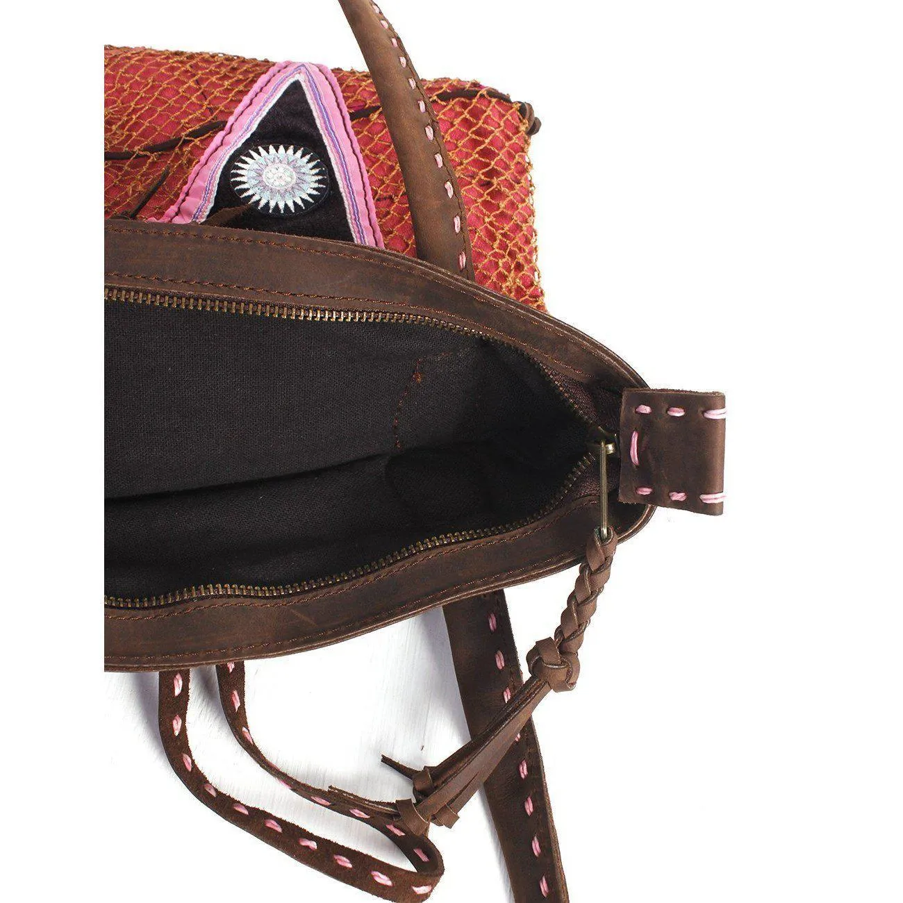 Hemp Net Leather Shoulder Bag - Thailand