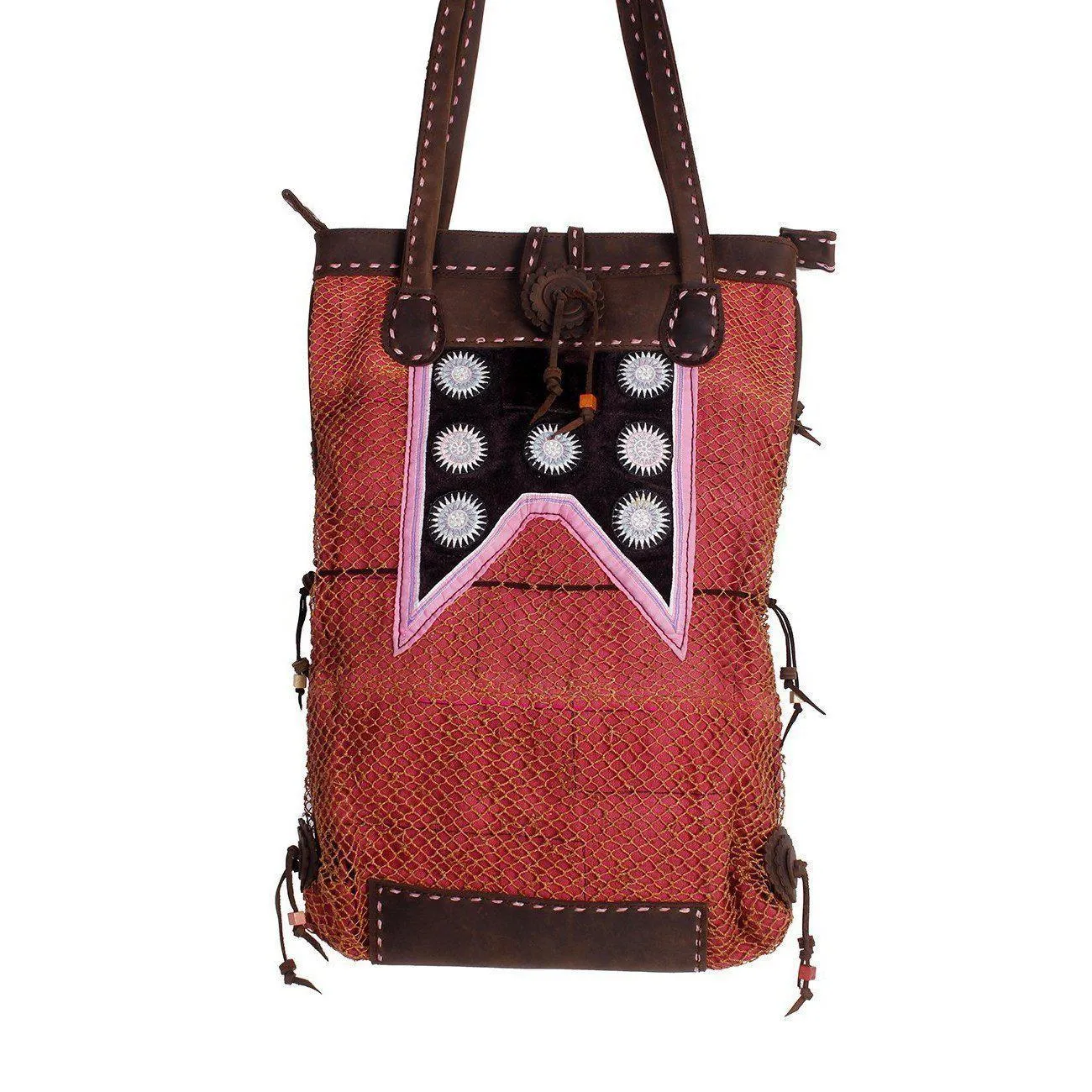 Hemp Net Leather Shoulder Bag - Thailand