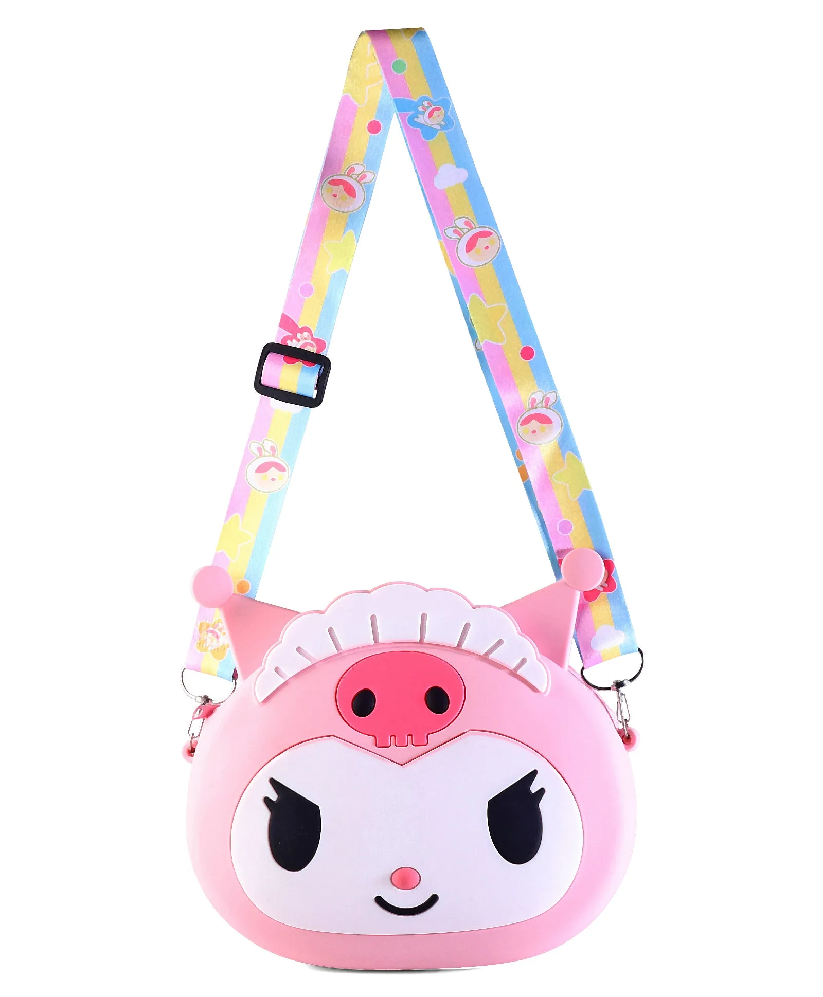 KUROMI FACE WITH CROWN SILICON SLING BAG - PINK