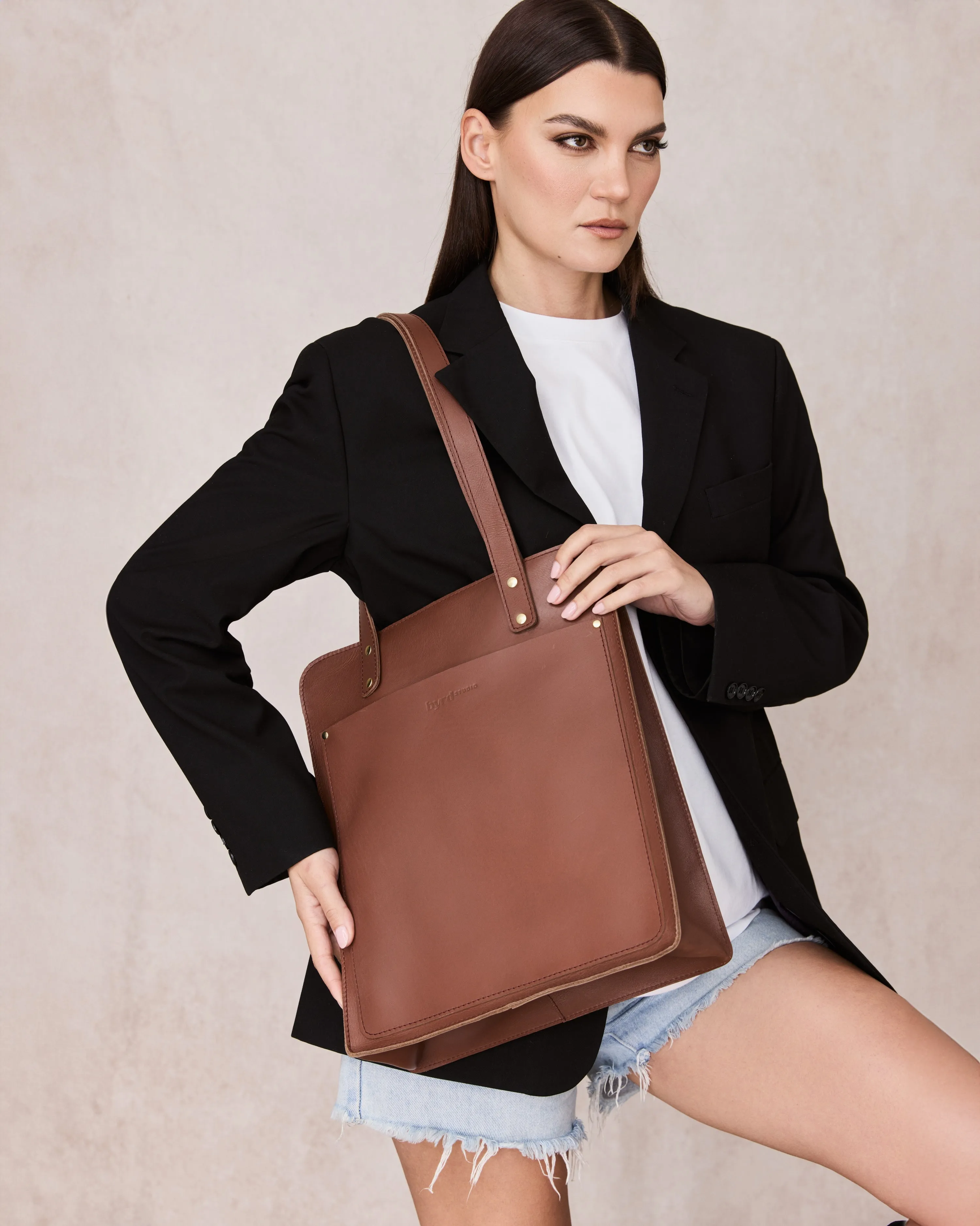 LET ME WORK IT Tote Bag by Byrd Studio - Chestnut Brown Leather