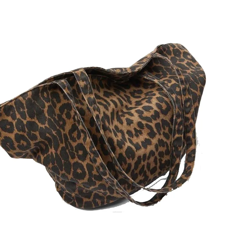 Luxury Casual Large Capacity Women's Leopard Print Canvas Shoulder Bag