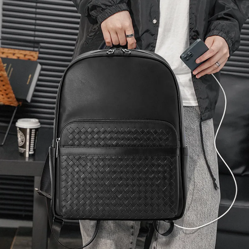 Luxury Leather Zip Laptop Backpack