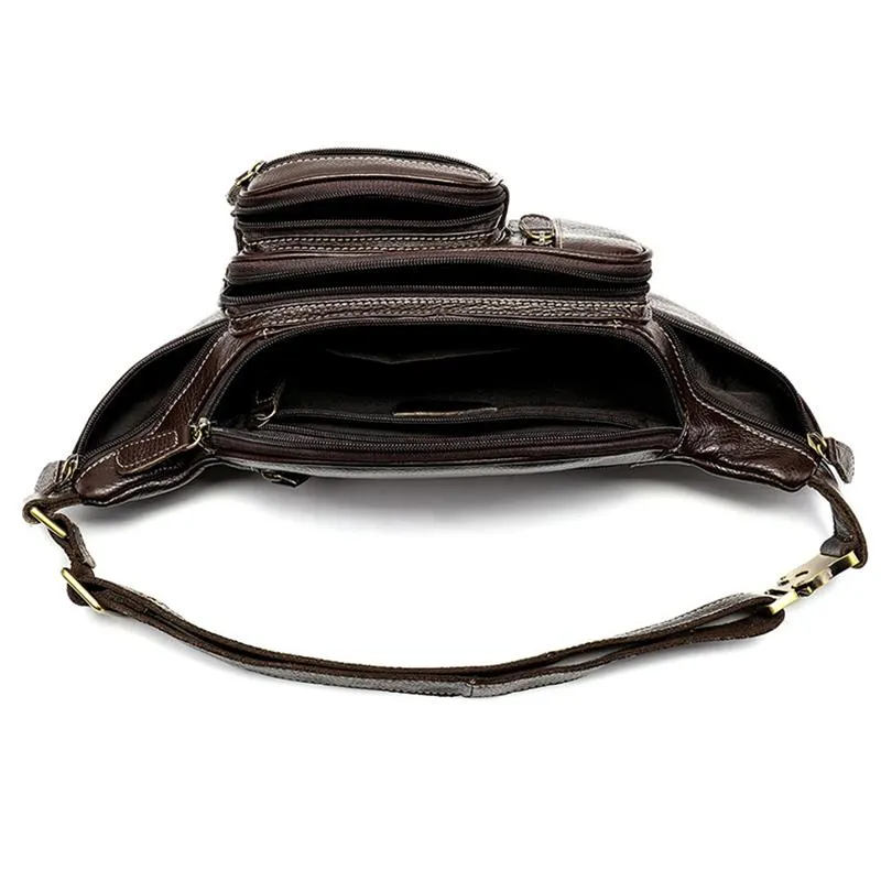 Mens Casual Outdoor Vintage Leather Chest Bags Waist Packs