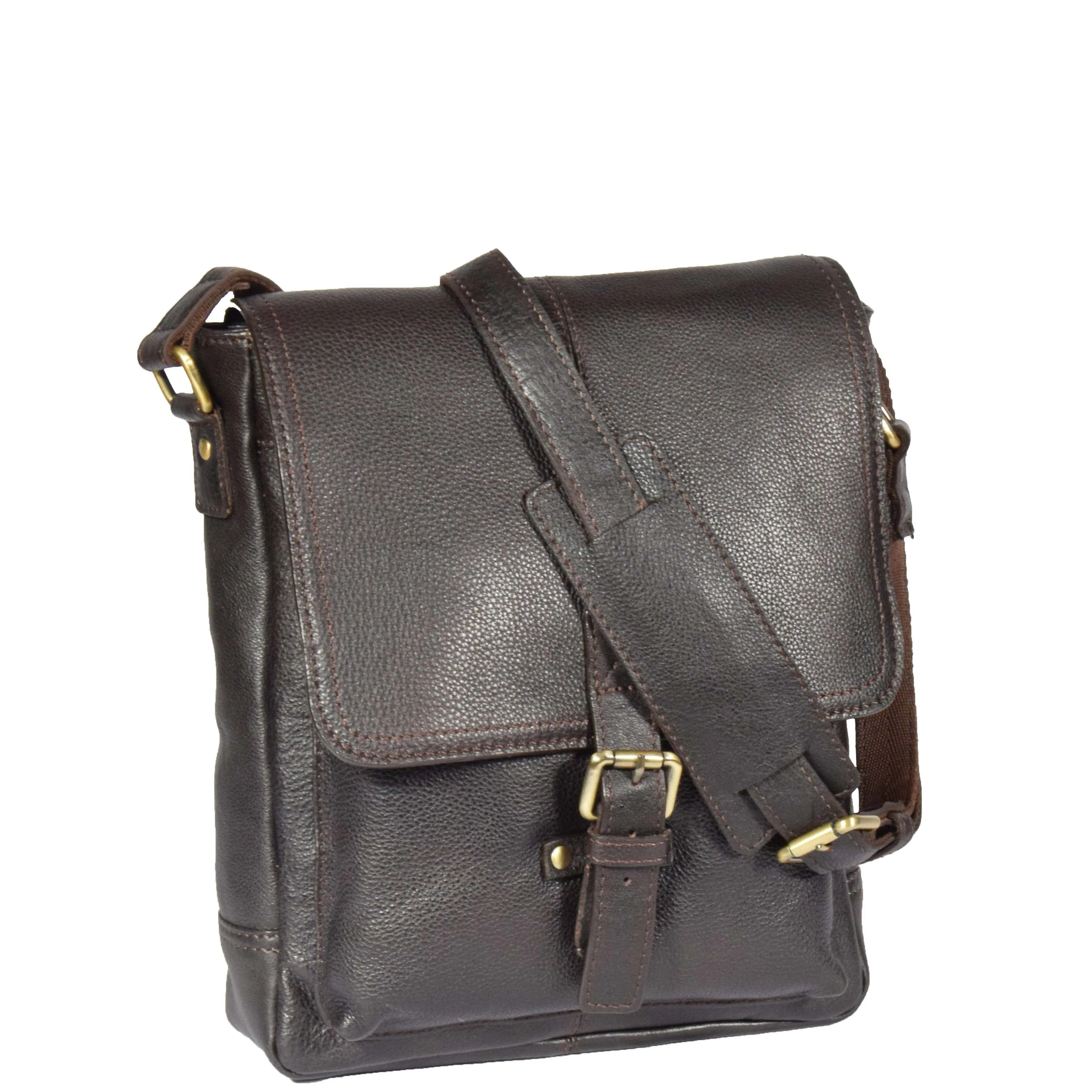 Mens Real Leather Cross body Messenger Bag A224 Brown