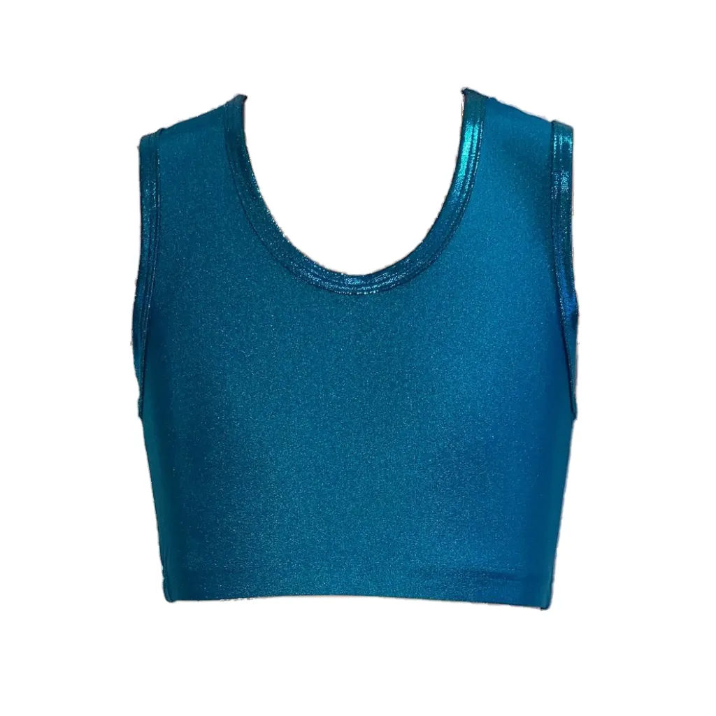 SALE - LEANNE - TEAL RACER BACK CROP TOP WITH PETROL SHINE BINDING