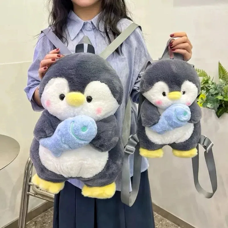 Sohiwoo Cute Plush Penguin Backpacks Women Cartoon Fun Shoulder Bag New Trendy Personalized Girl Fashion Knapsack Kawaii Animal Rucksack