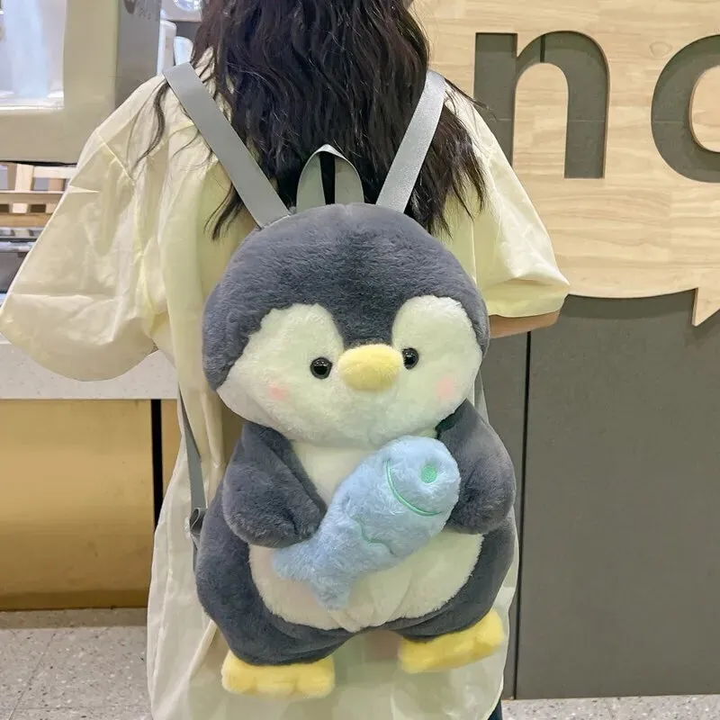 Sohiwoo Cute Plush Penguin Backpacks Women Cartoon Fun Shoulder Bag New Trendy Personalized Girl Fashion Knapsack Kawaii Animal Rucksack