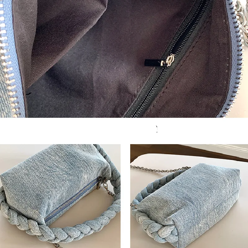 Sohiwoo Vintage Denim Underarm Bag Trendy Zipper Satchel Handbag Simple Hobo Crossbody Bag