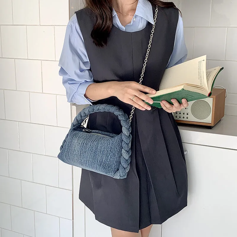 Sohiwoo Vintage Denim Underarm Bag Trendy Zipper Satchel Handbag Simple Hobo Crossbody Bag