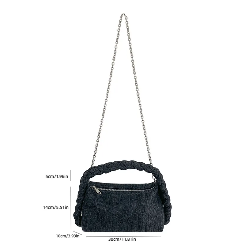 Sohiwoo Vintage Denim Underarm Bag Trendy Zipper Satchel Handbag Simple Hobo Crossbody Bag