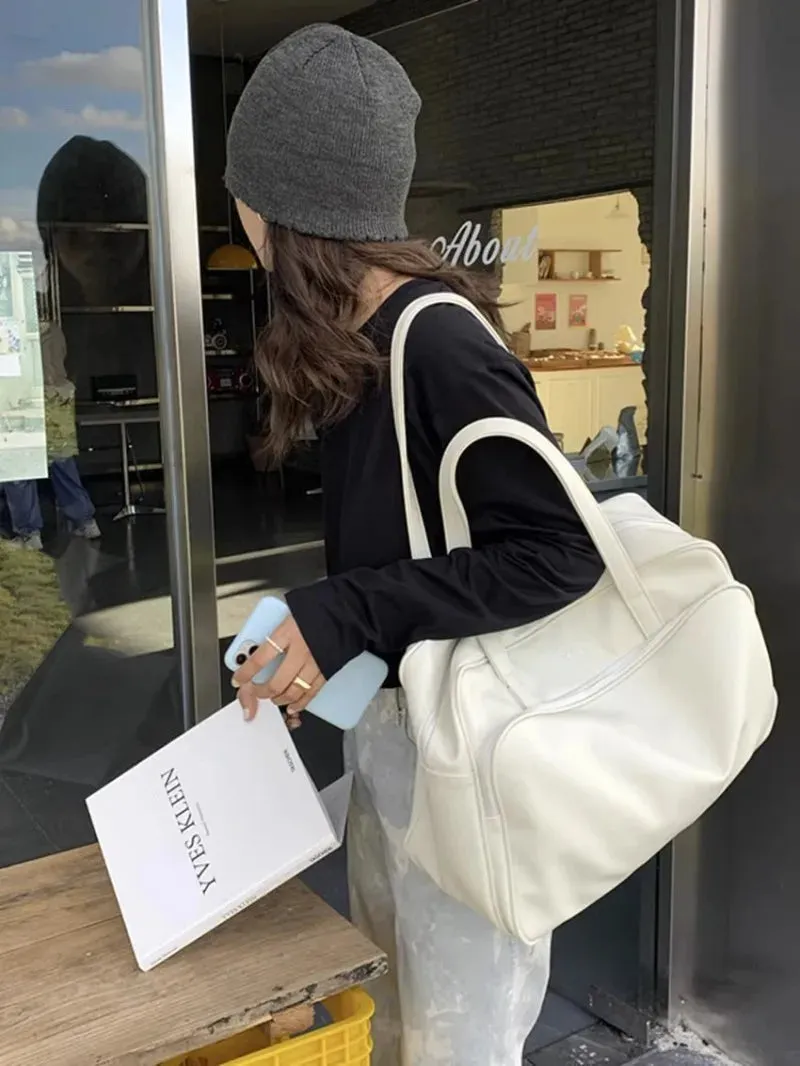 Sohiwoo Women Japanese Casual Shoulder Underarm Bag Trendy Large Capacity Totes Female Design Texture Soft PU Travel Handbag Bags