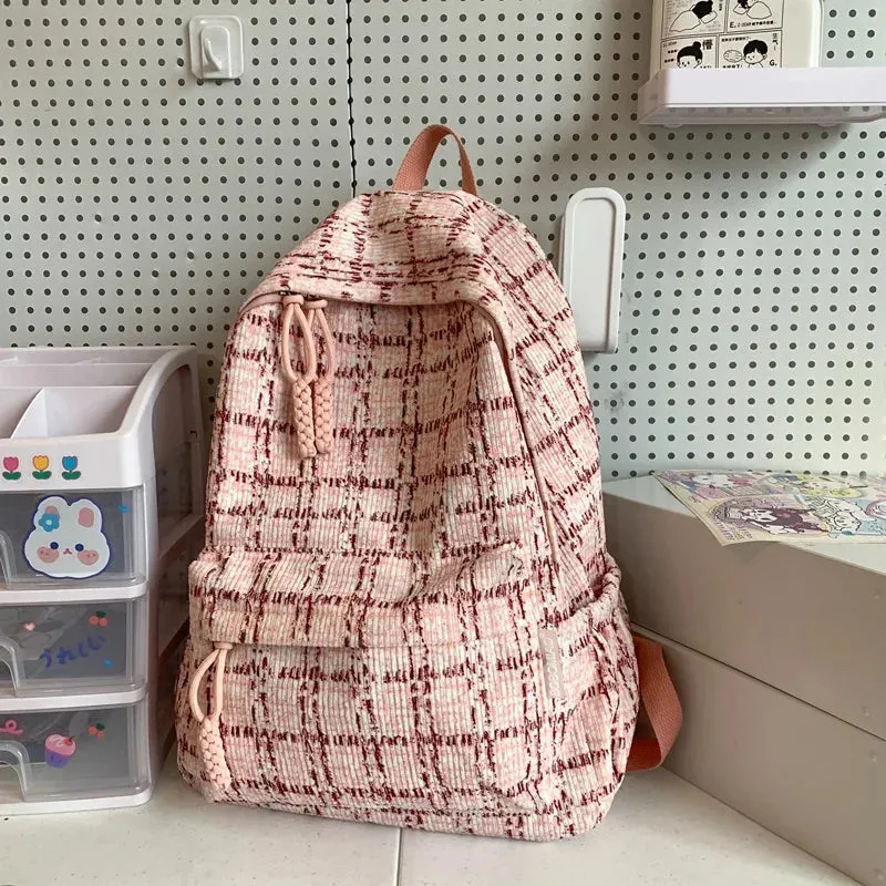 Sohiwoo Women Kawaii Pink Teenager Nylon Laptop Lady Cute Book Bag Girl Trendy College Plaid Backpack Fashion Female Travel School Bags