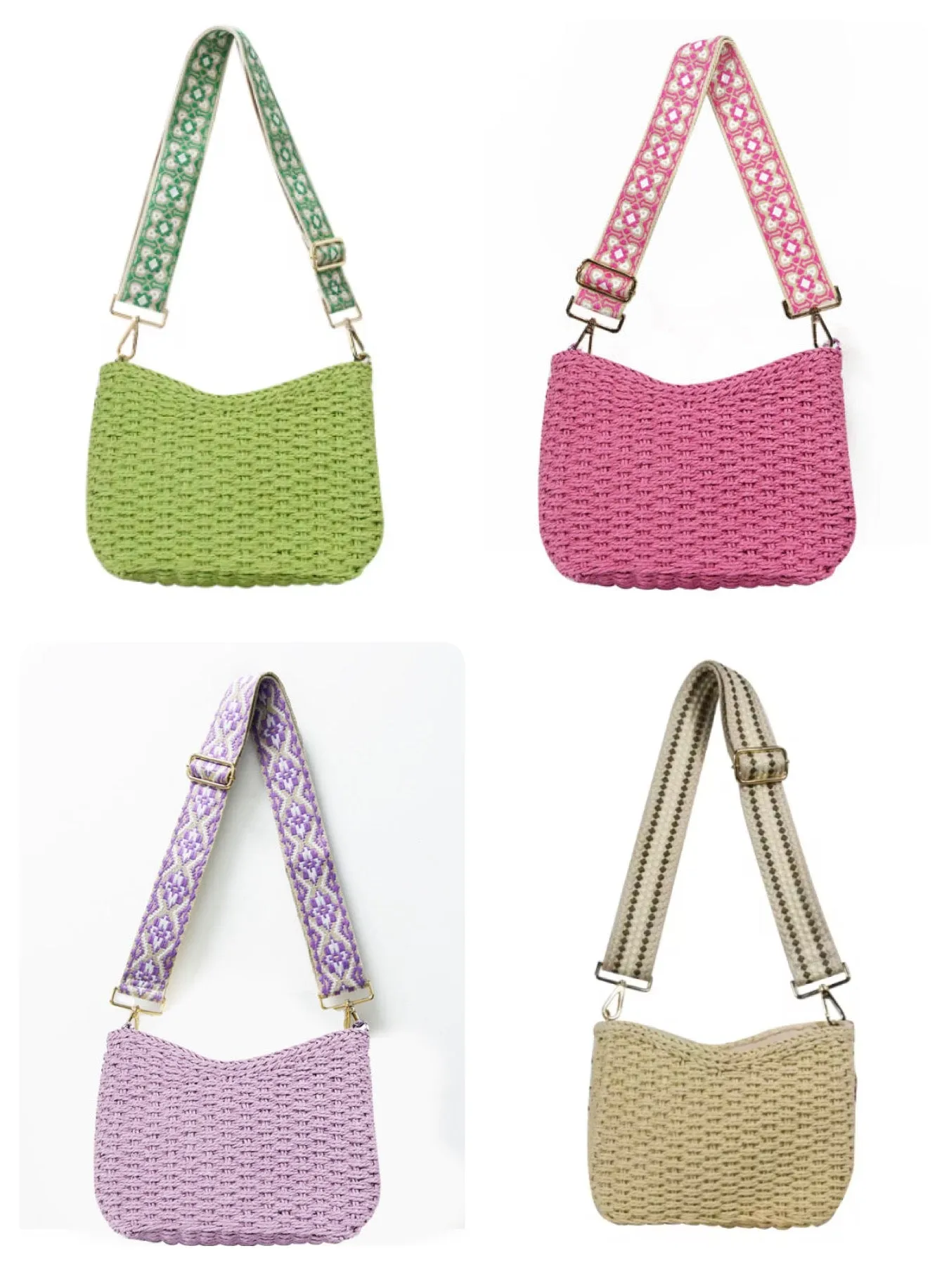 Straw Summer Crossbody Bag With 2 Straps - Assorted Colors