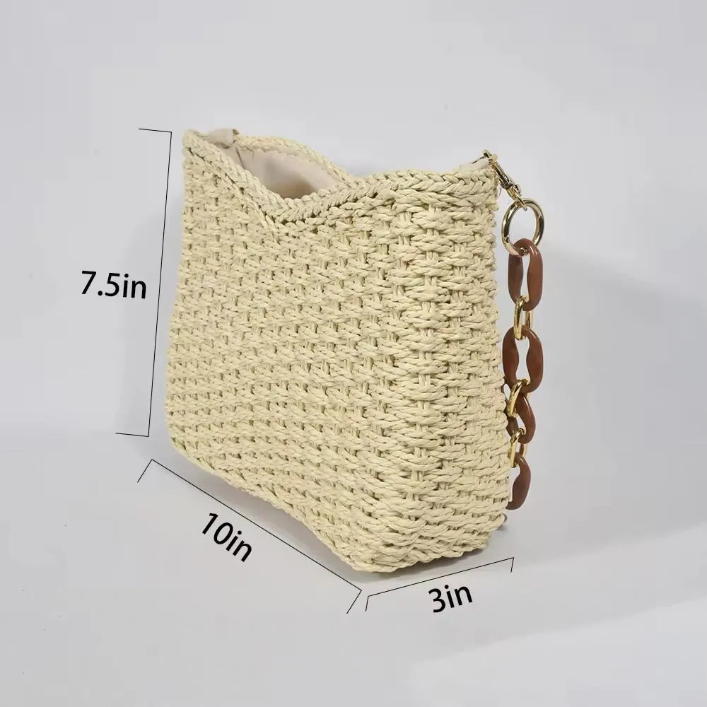 Straw Summer Crossbody Bag With 2 Straps - Assorted Colors