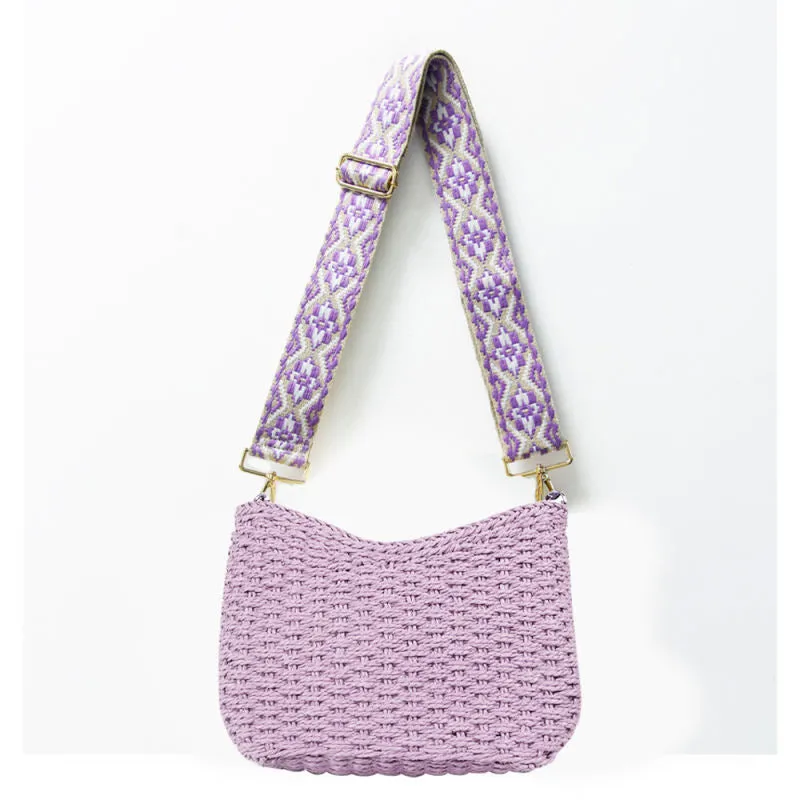 Straw Summer Crossbody Bag With 2 Straps - Assorted Colors