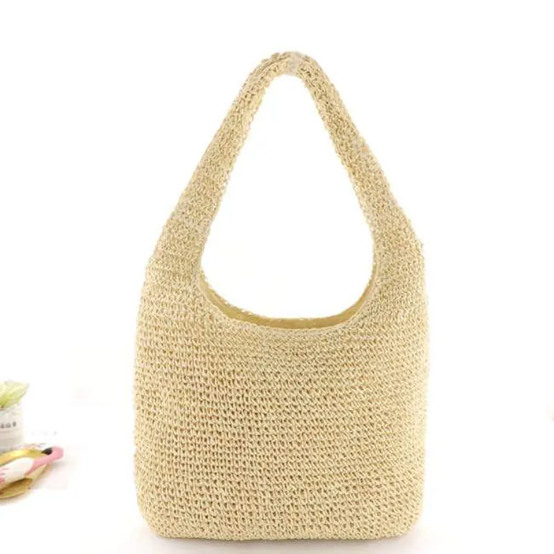 Summer Vintage Ladies' Handmade Straw Woven Shoulder Bag For Vacation