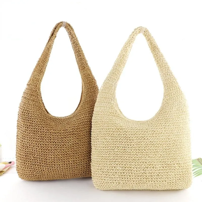 Summer Vintage Ladies' Handmade Straw Woven Shoulder Bag For Vacation