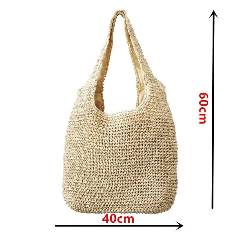 Summer Vintage Ladies' Handmade Straw Woven Shoulder Bag For Vacation