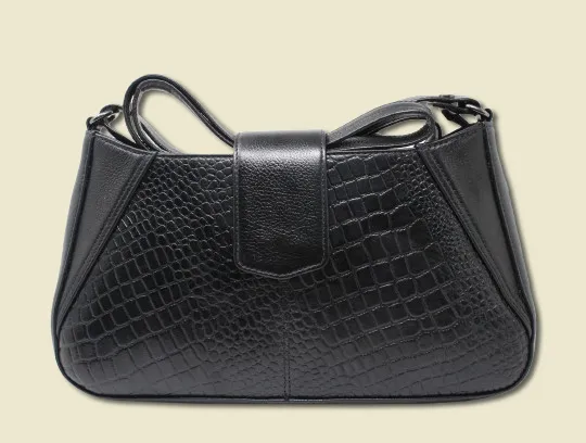 Taha Croco Black Baguette Sling For Women