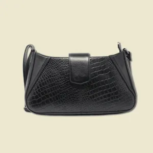 Taha Croco Black Baguette Sling For Women